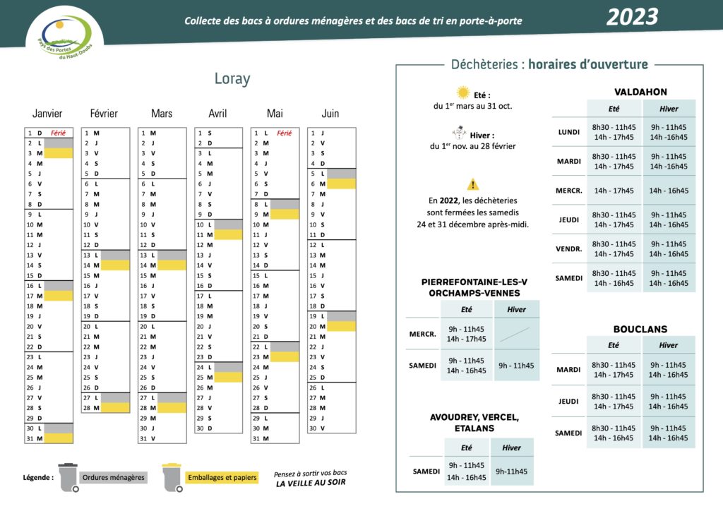 Calendrier collecte 2023